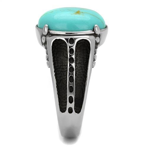 MATK2228 - High polished (no plating) Stainless Steel Ring with Synthetic Turquoise in Turquoise