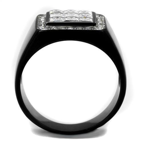 MATK2230 - Two-Tone IP Black Stainless Steel Ring with AAA Grade CZ  in Clear