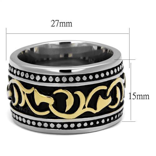 MATK2234 - Two-Tone IP Gold (Ion Plating) Stainless Steel Ring with Epoxy  in Jet