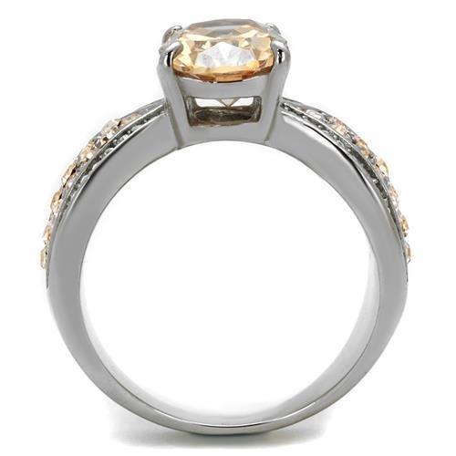 MATK2249 - High polished (no plating) Stainless Steel Ring with AAA Grade CZ  in Champagne