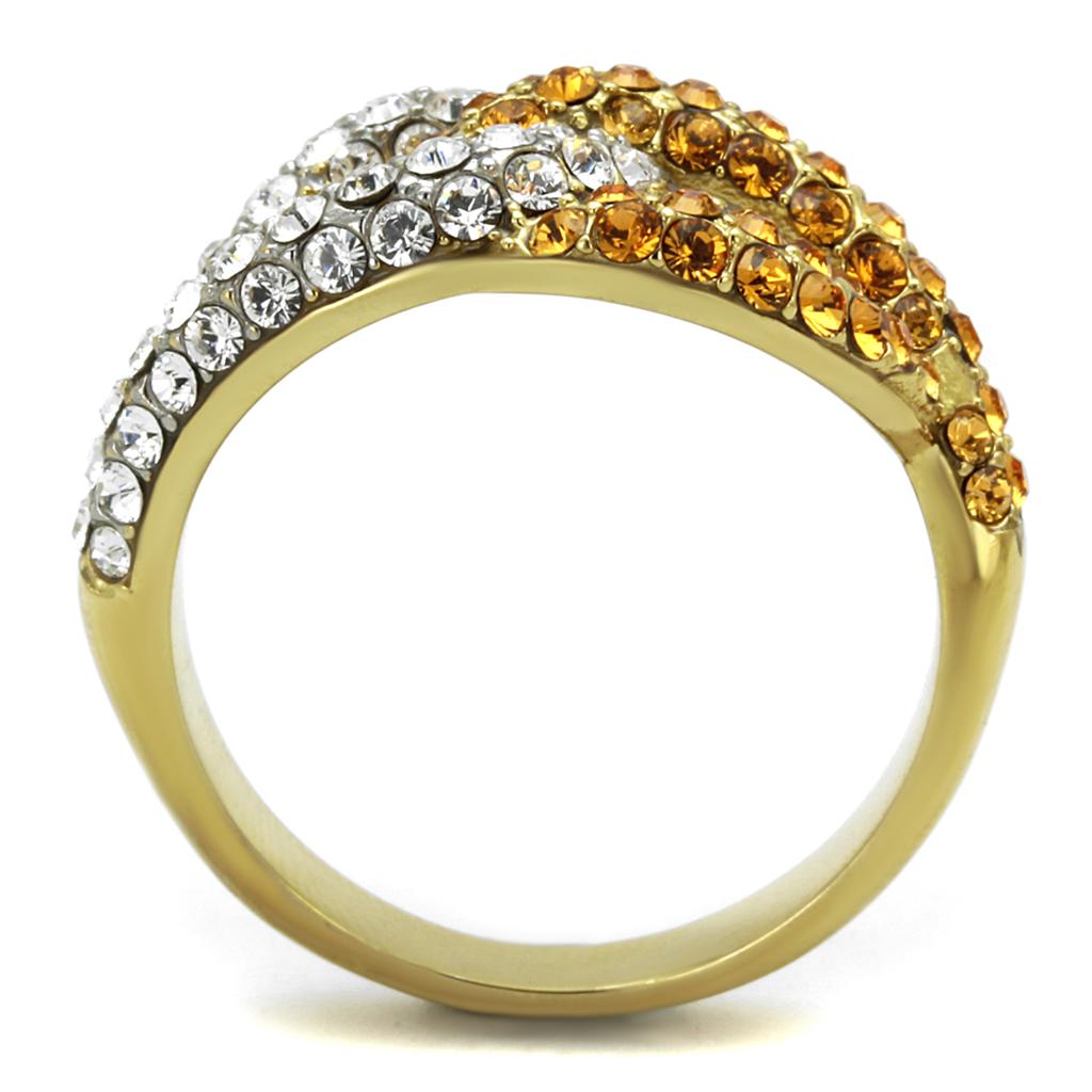MATK2251 - Two-Tone IP Gold (Ion Plating) Stainless Steel Ring with Top Grade Crystal  in Topaz