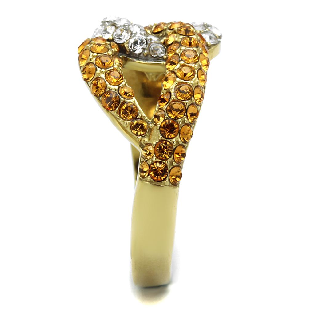 MATK2251 - Two-Tone IP Gold (Ion Plating) Stainless Steel Ring with Top Grade Crystal  in Topaz