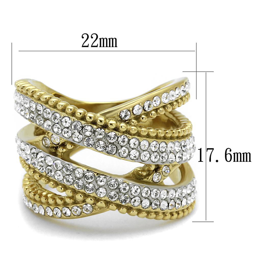 MATK2252 - Two-Tone IP Gold (Ion Plating) Stainless Steel Ring with Top Grade Crystal  in Clear
