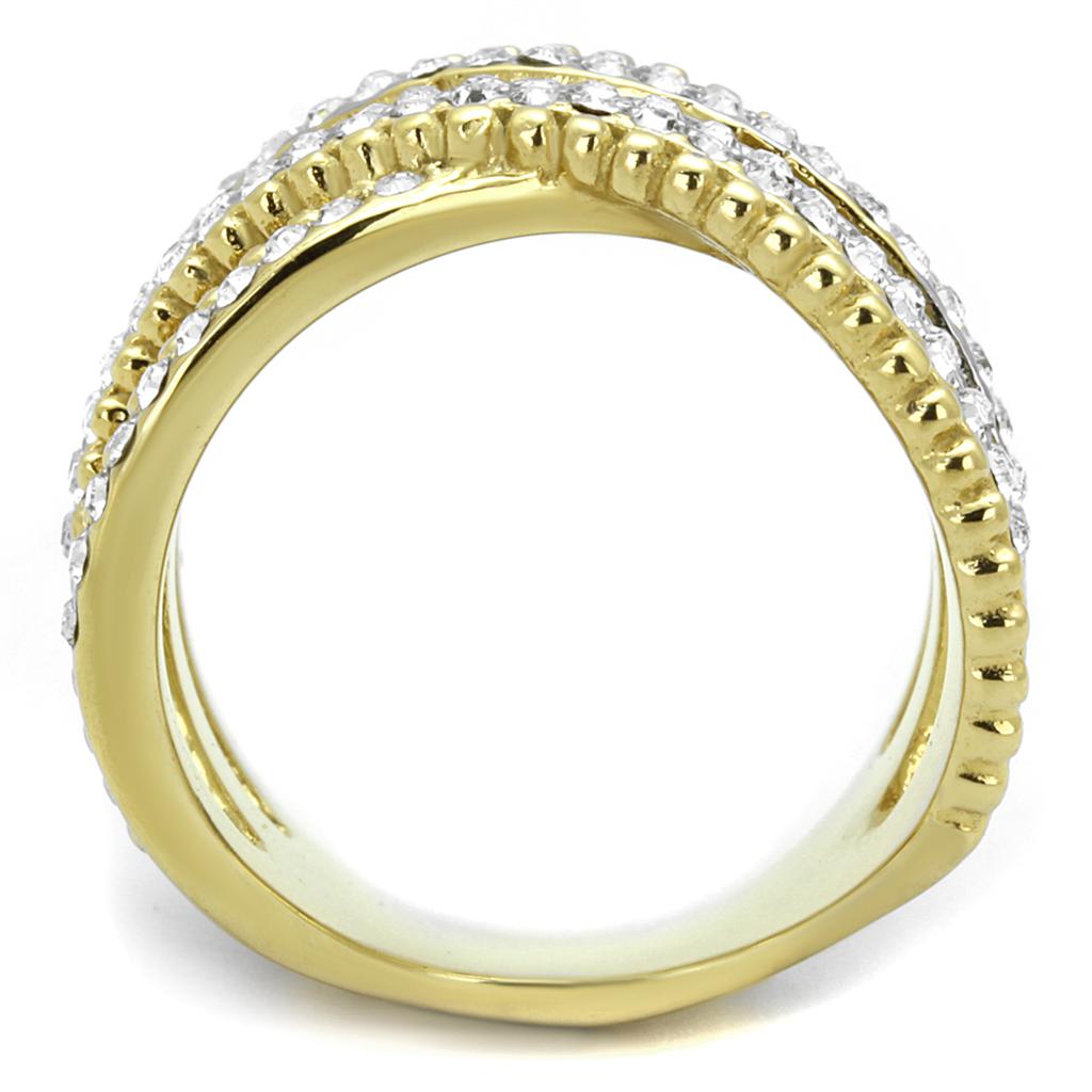 MATK2252 - Two-Tone IP Gold (Ion Plating) Stainless Steel Ring with Top Grade Crystal  in Clear