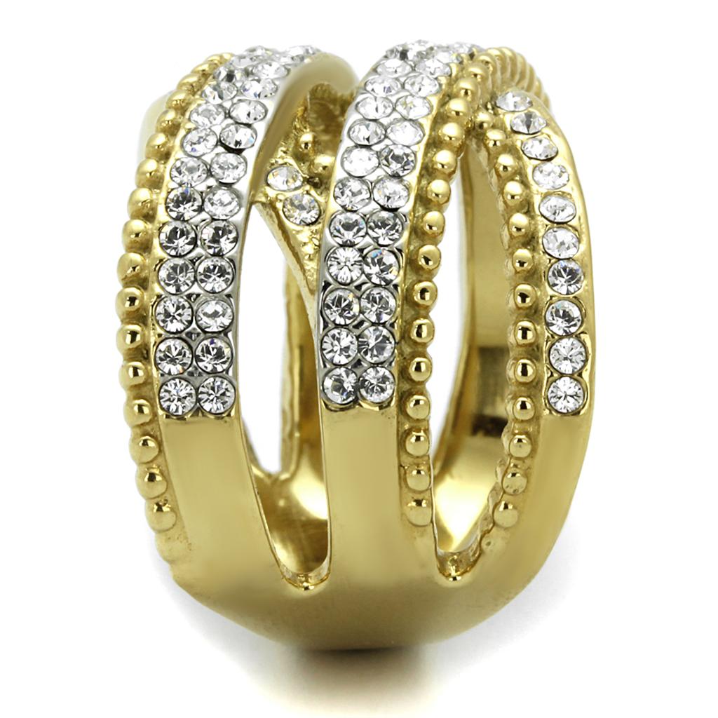 MATK2252 - Two-Tone IP Gold (Ion Plating) Stainless Steel Ring with Top Grade Crystal  in Clear