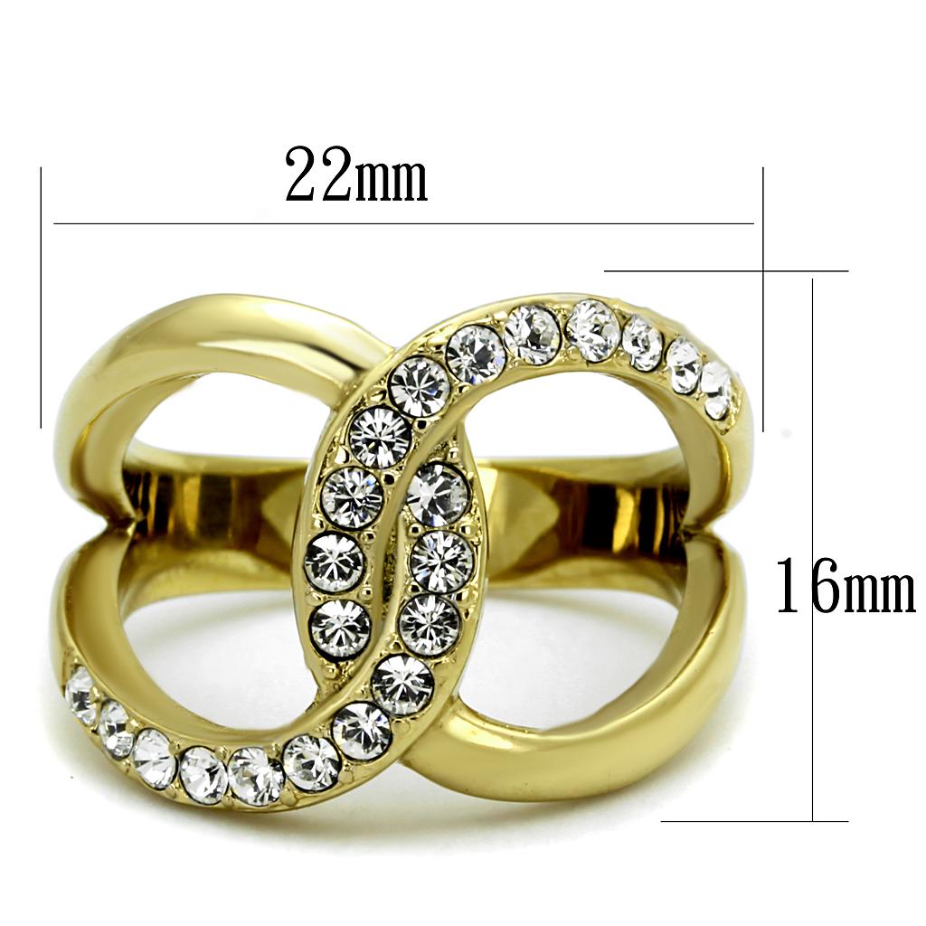 MATK2253 - Two-Tone IP Gold (Ion Plating) Stainless Steel Ring with Top Grade Crystal  in Clear