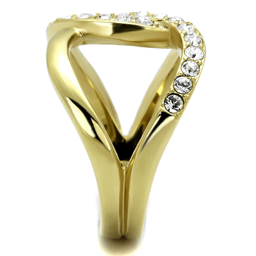 MATK2253 - Two-Tone IP Gold (Ion Plating) Stainless Steel Ring with Top Grade Crystal  in Clear