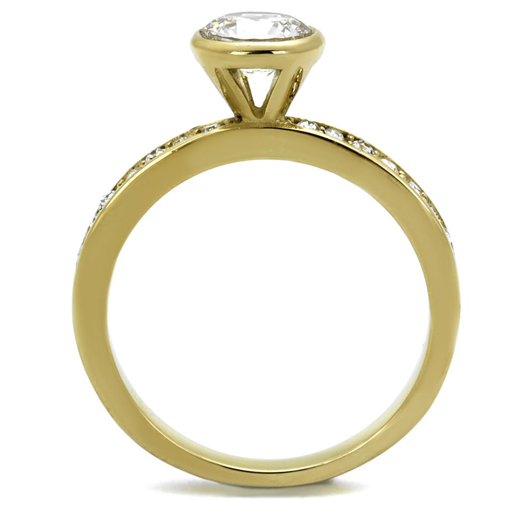 MATK2254 - IP Gold(Ion Plating) Stainless Steel Ring with AAA Grade CZ  in Clear