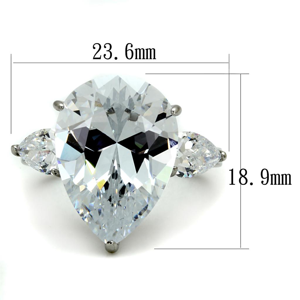 MATK2256 - High polished (no plating) Stainless Steel Ring with AAA Grade CZ  in Clear
