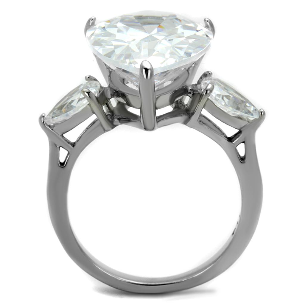 MATK2256 - High polished (no plating) Stainless Steel Ring with AAA Grade CZ  in Clear