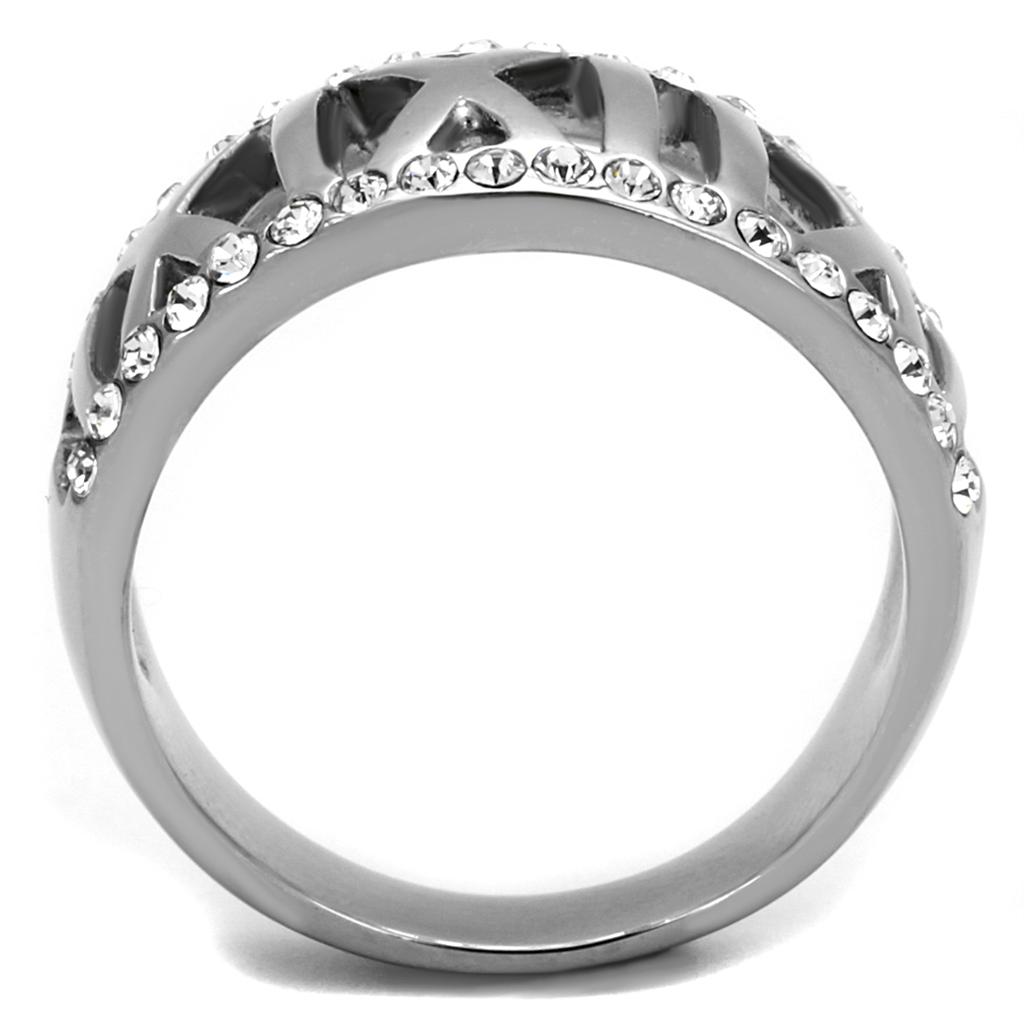 MATK2257 - High polished (no plating) Stainless Steel Ring with Top Grade Crystal  in Clear