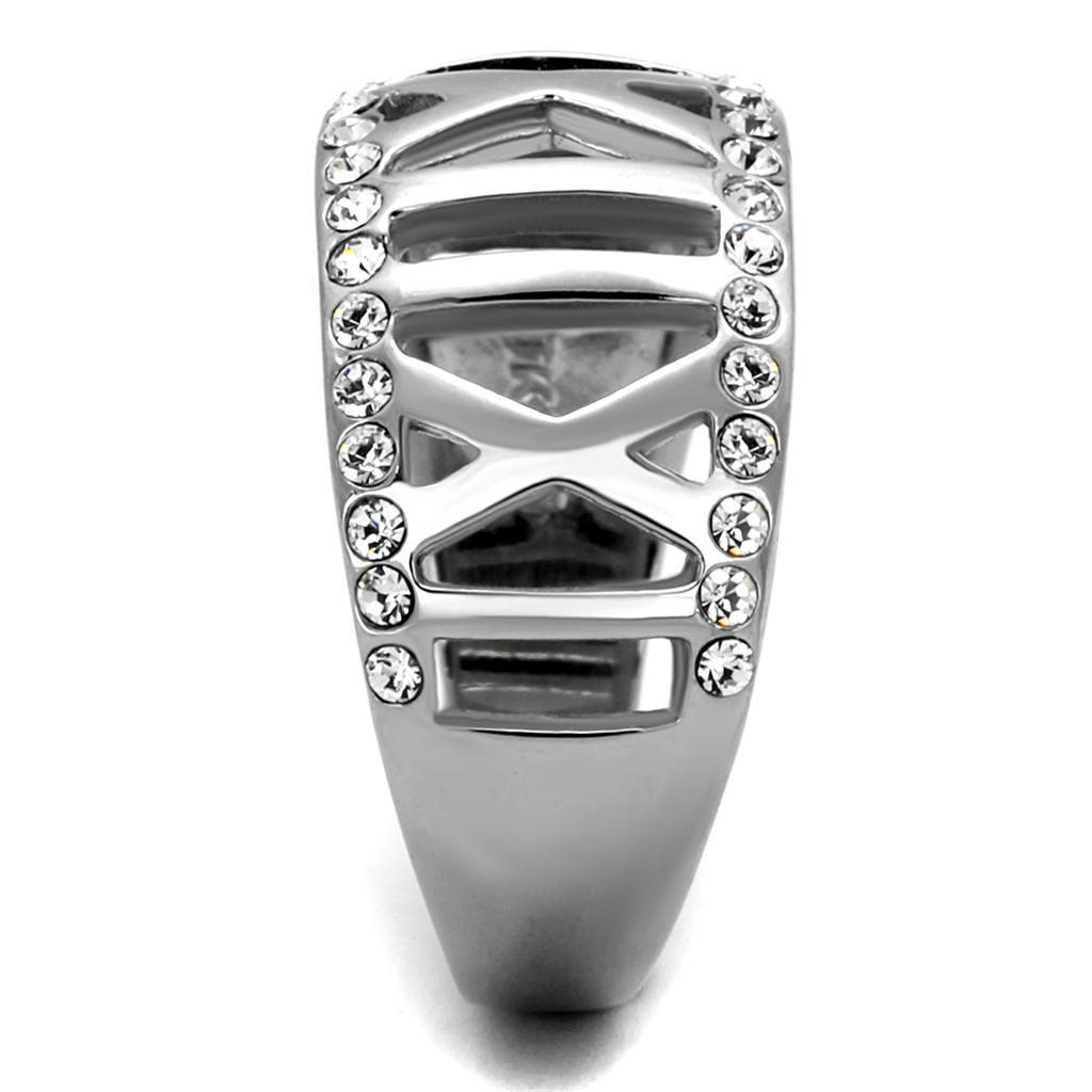 MATK2257 - High polished (no plating) Stainless Steel Ring with Top Grade Crystal  in Clear