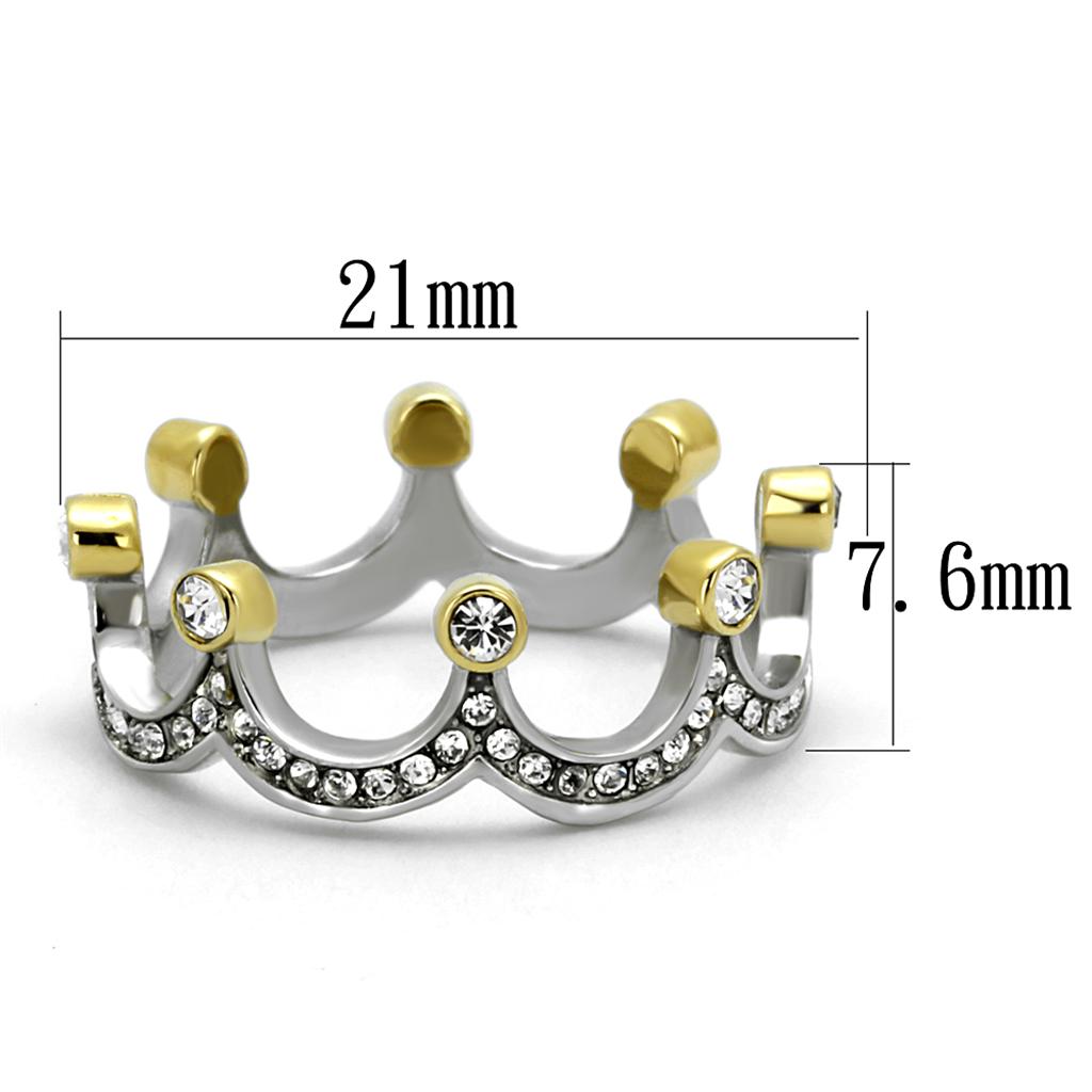 MATK2258 - Two-Tone IP Gold (Ion Plating) Stainless Steel Ring with Top Grade Crystal  in Clear