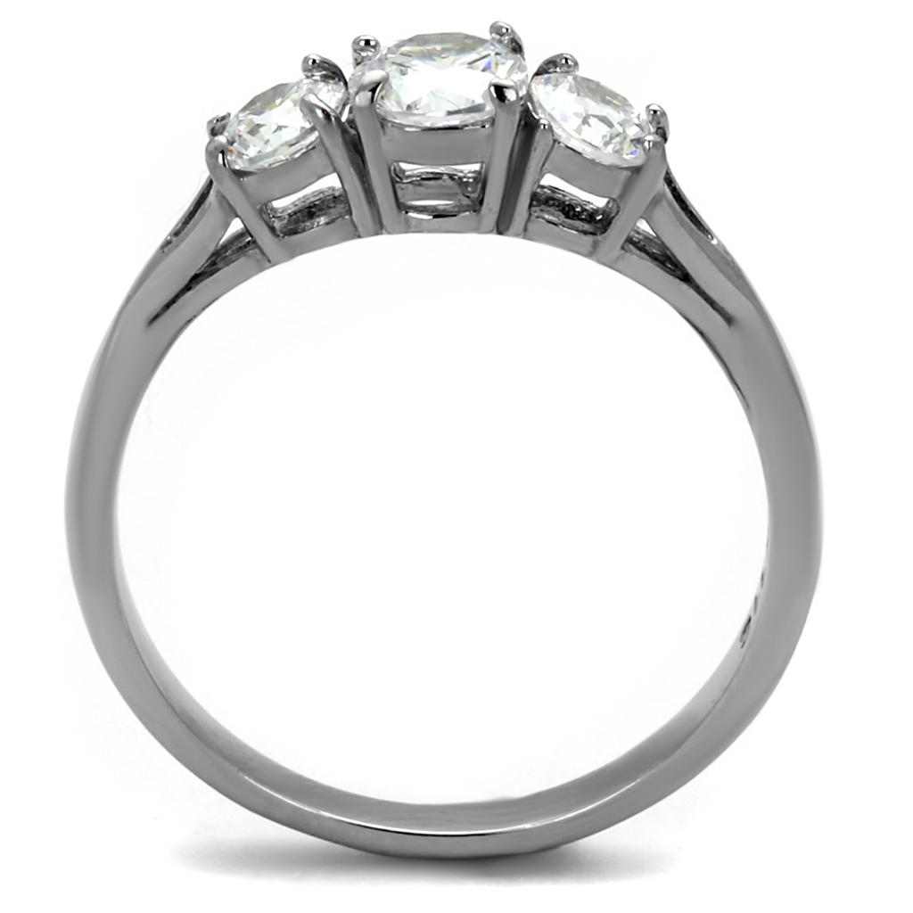 MATK2260 - High polished (no plating) Stainless Steel Ring with AAA Grade CZ  in Clear