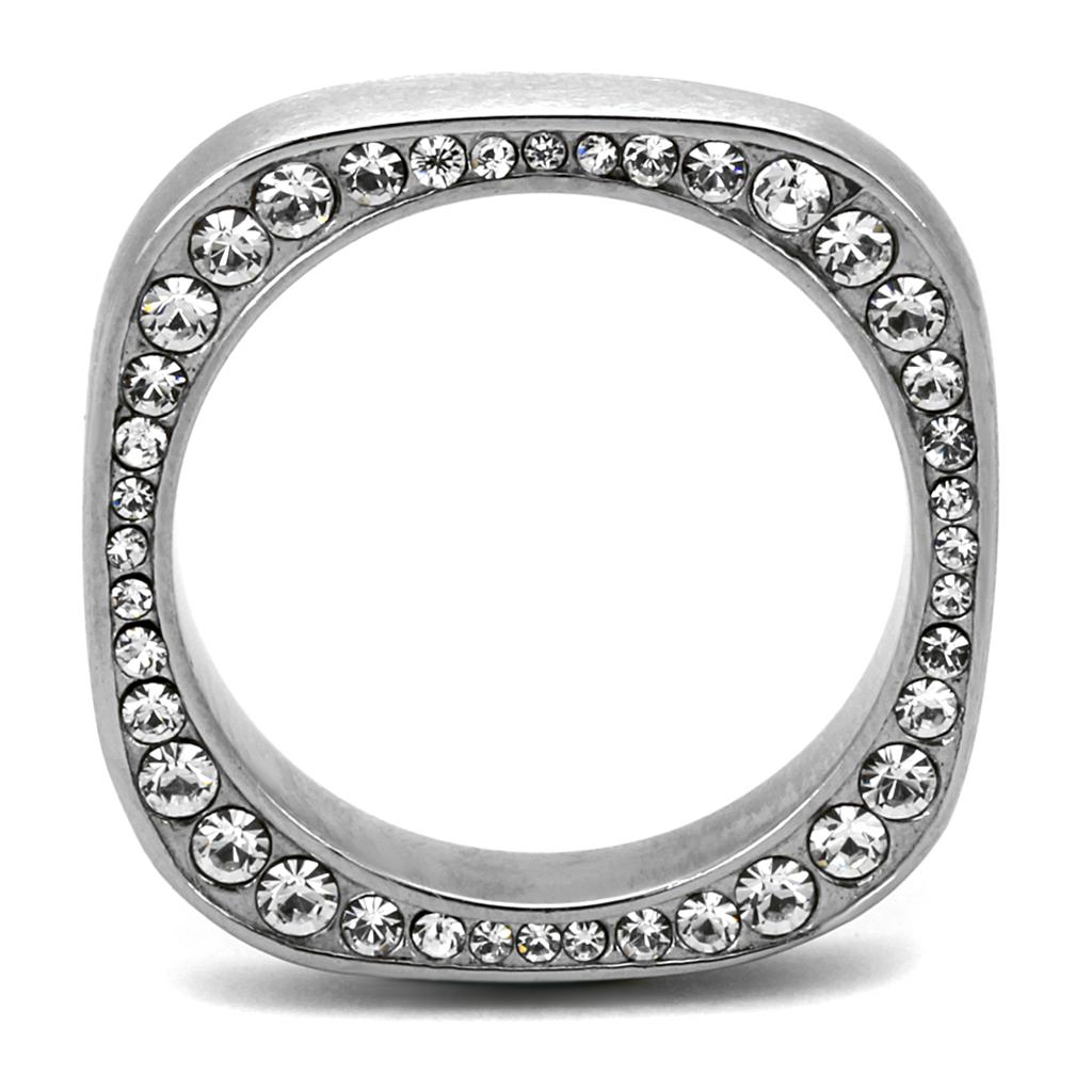 MATK2261 - High polished (no plating) Stainless Steel Ring with Top Grade Crystal  in Clear
