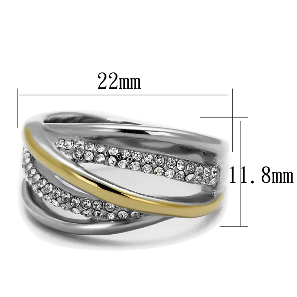 MATK2263 - Two-Tone IP Gold (Ion Plating) Stainless Steel Ring with Top Grade Crystal  in Clear
