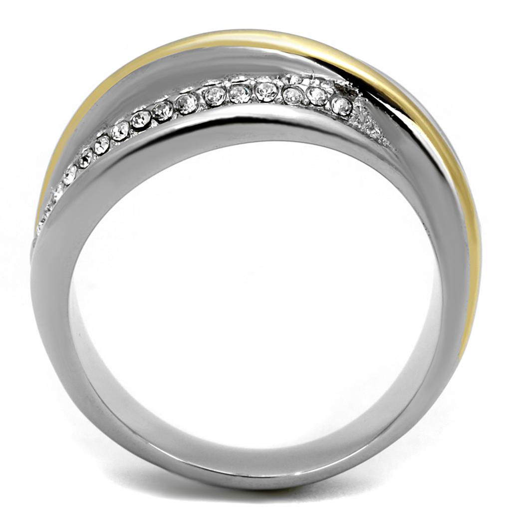 MATK2263 - Two-Tone IP Gold (Ion Plating) Stainless Steel Ring with Top Grade Crystal  in Clear