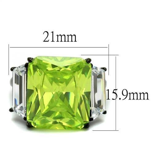 MATK2275 - IP Black(Ion Plating) Stainless Steel Ring with AAA Grade CZ  in Apple Green color