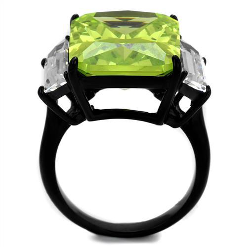 MATK2275 - IP Black(Ion Plating) Stainless Steel Ring with AAA Grade CZ  in Apple Green color