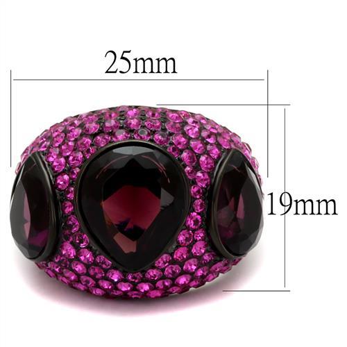 MATK2276 - IP Black(Ion Plating) Stainless Steel Ring with Synthetic Synthetic Glass in Amethyst