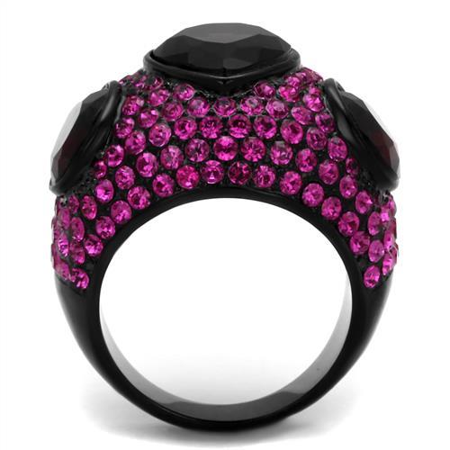 MATK2276 - IP Black(Ion Plating) Stainless Steel Ring with Synthetic Synthetic Glass in Amethyst