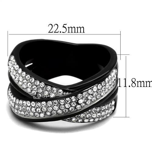 MATK2278 - Two-Tone IP Black (Ion Plating) Stainless Steel Ring with Top Grade Crystal  in Clear