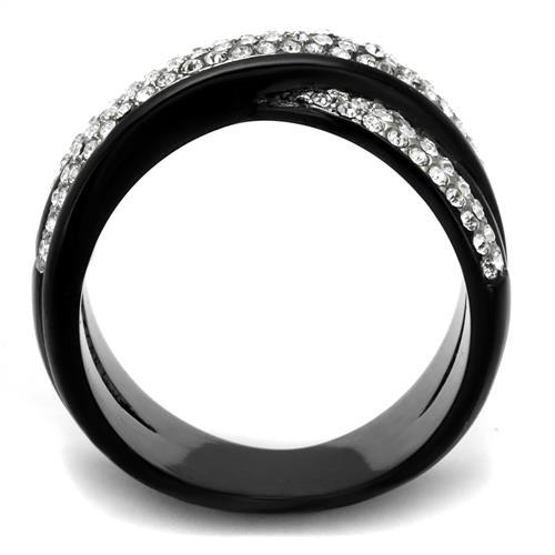 MATK2278 - Two-Tone IP Black (Ion Plating) Stainless Steel Ring with Top Grade Crystal  in Clear