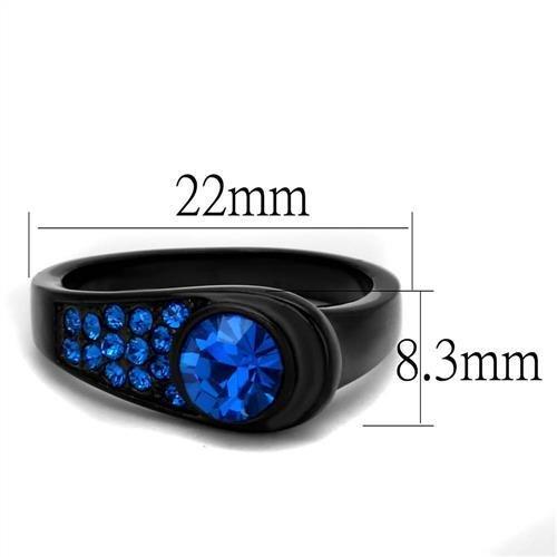MATK2279 - IP Black(Ion Plating) Stainless Steel Ring with Top Grade Crystal  in Capri Blue