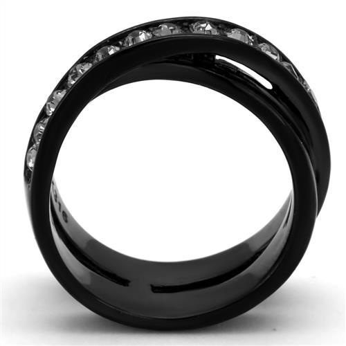MATK2281 - IP Black(Ion Plating) Stainless Steel Ring with Top Grade Crystal  in Black Diamond