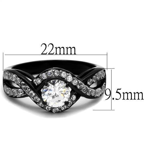 MATK2282 - Two-Tone IP Black (Ion Plating) Stainless Steel Ring with AAA Grade CZ  in Clear