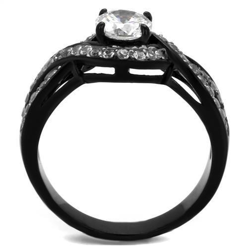 MATK2282 - Two-Tone IP Black (Ion Plating) Stainless Steel Ring with AAA Grade CZ  in Clear