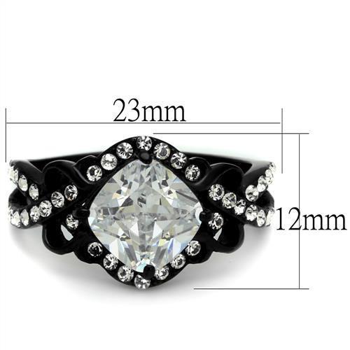 MATK2288 - IP Black(Ion Plating) Stainless Steel Ring with AAA Grade CZ  in Clear