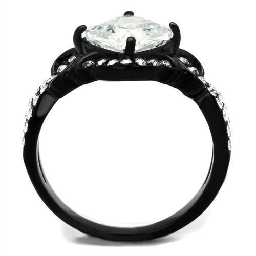 MATK2288 - IP Black(Ion Plating) Stainless Steel Ring with AAA Grade CZ  in Clear