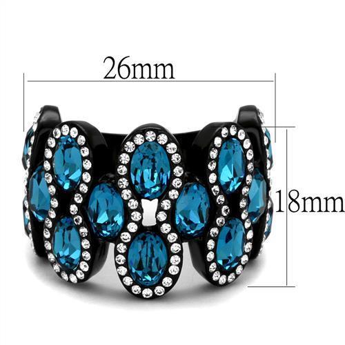 MATK2289 - IP Black(Ion Plating) Stainless Steel Ring with Top Grade Crystal  in Aquamarine