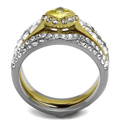 MATK2291 - Two-Tone IP Gold (Ion Plating) Stainless Steel Ring with AAA Grade CZ  in Topaz