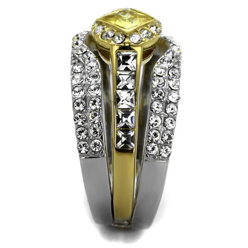 MATK2291 - Two-Tone IP Gold (Ion Plating) Stainless Steel Ring with AAA Grade CZ  in Topaz