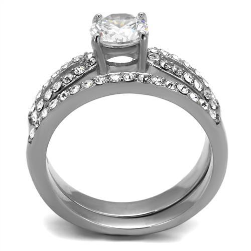 MATK2292 - High polished (no plating) Stainless Steel Ring with AAA Grade CZ  in Clear