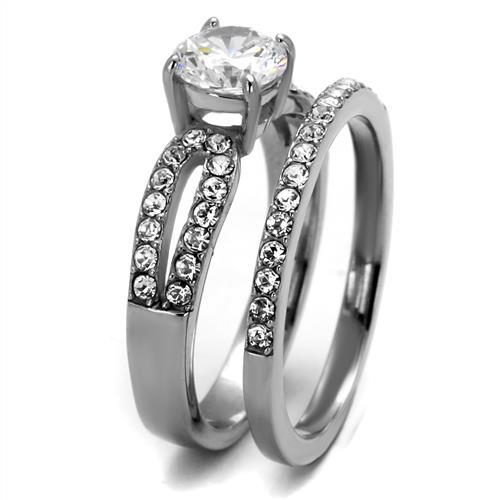 MATK2292 - High polished (no plating) Stainless Steel Ring with AAA Grade CZ  in Clear