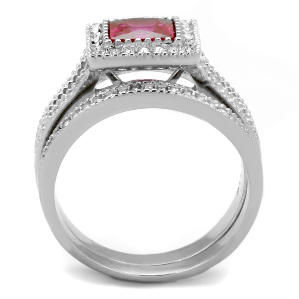 MATK2293 - High polished (no plating) Stainless Steel Ring with AAA Grade CZ  in Ruby