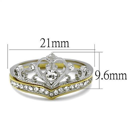 MATK2294 - Two-Tone IP Gold (Ion Plating) Stainless Steel Ring with Top Grade Crystal  in Clear