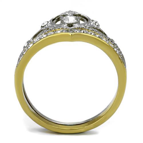 MATK2294 - Two-Tone IP Gold (Ion Plating) Stainless Steel Ring with Top Grade Crystal  in Clear