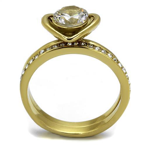 MATK2295 - IP Gold(Ion Plating) Stainless Steel Ring with AAA Grade CZ  in Clear