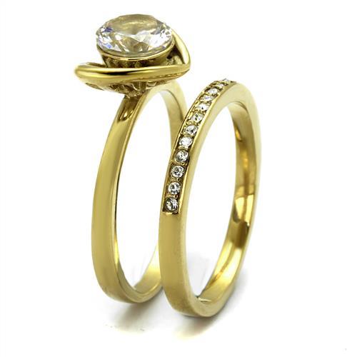 MATK2295 - IP Gold(Ion Plating) Stainless Steel Ring with AAA Grade CZ  in Clear