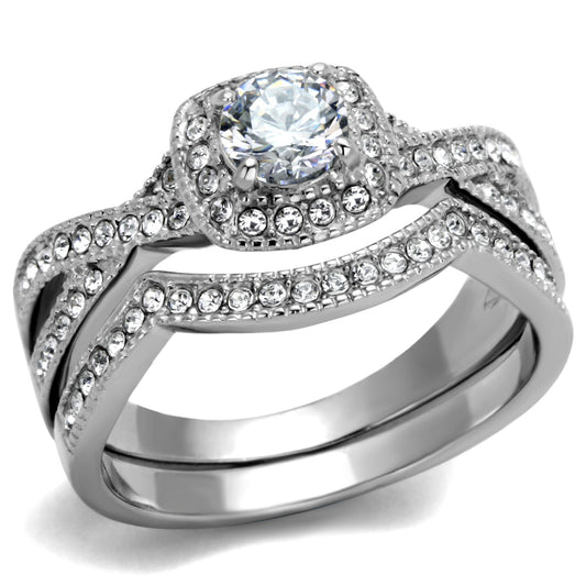 MATK2296 - High polished (no plating) Stainless Steel Ring with AAA Grade CZ  in Clear