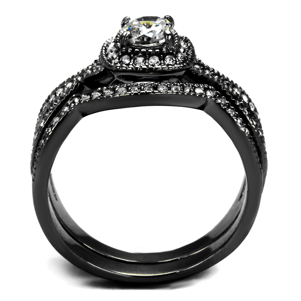 MATK2296J-  Stainless Steel Ring with AAA Grade CZ  in Clear Ion Plating-Black