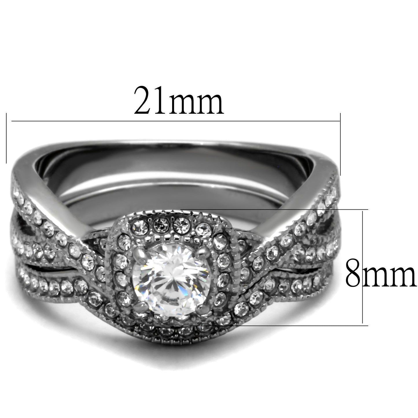 MATK2296 - High polished (no plating) Stainless Steel Ring with AAA Grade CZ  in Clear