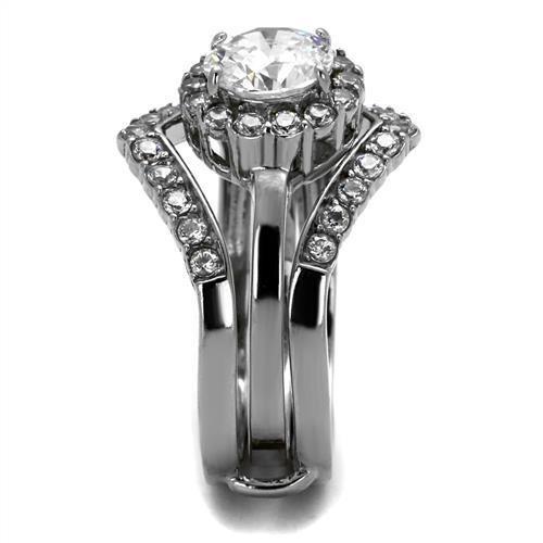 MATK2297 - High polished (no plating) Stainless Steel Ring with AAA Grade CZ  in Clear