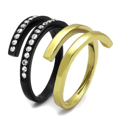 MATK2298 - IP Gold+ IP Black (Ion Plating) Stainless Steel Ring with Top Grade Crystal  in Clear