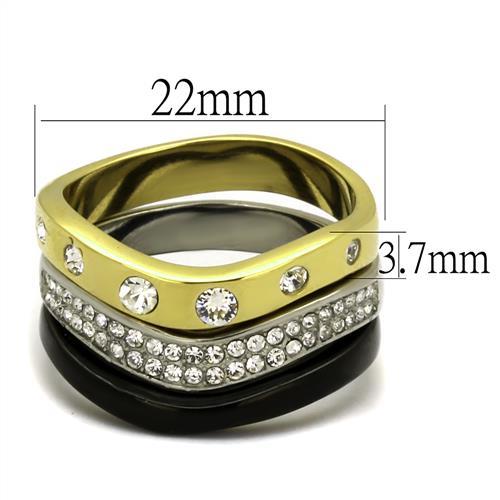 MATK2299 - IP Gold+ IP Black (Ion Plating) Stainless Steel Ring with Top Grade Crystal  in Clear