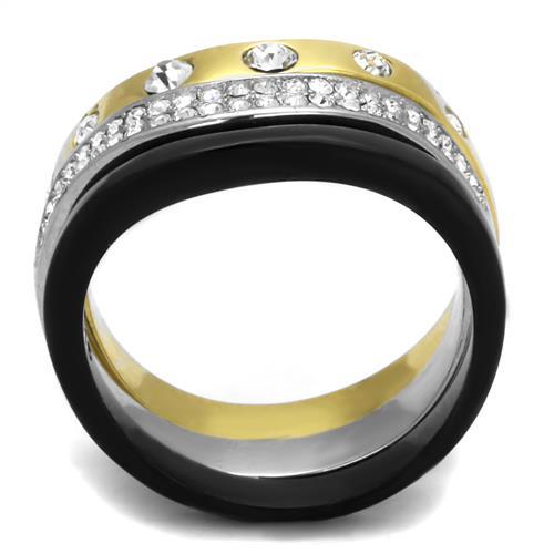 MATK2299 - IP Gold+ IP Black (Ion Plating) Stainless Steel Ring with Top Grade Crystal  in Clear